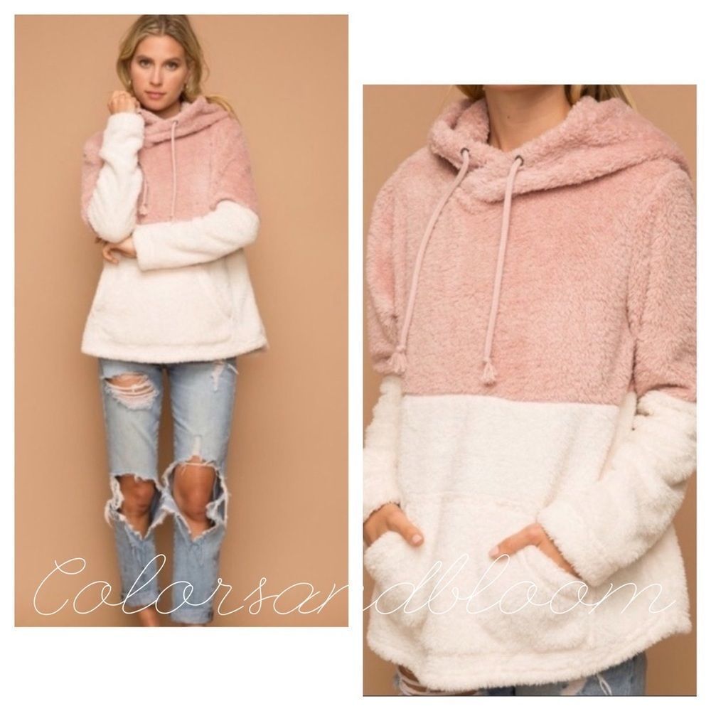 Color block  Faux Fur Hoodie